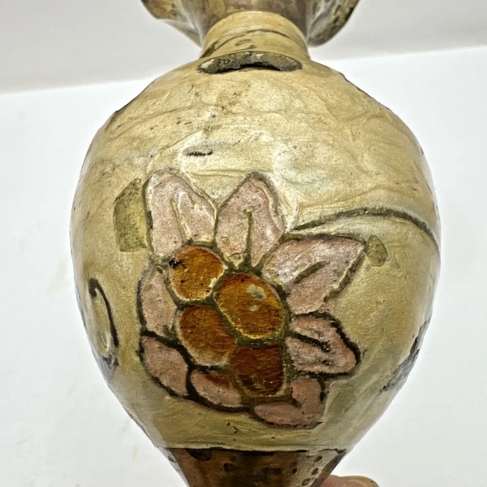 Set 2 Vintage Cloisonné And brass Vase Floral Bud Vase Multi Color Enamel 6.5”